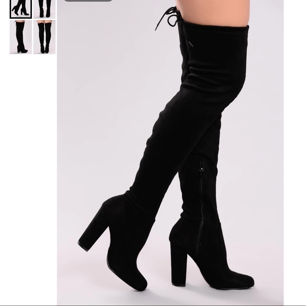 Faux Suede over the knee boots with tie in the back